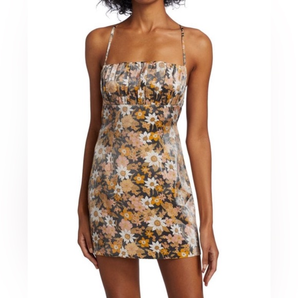 Revolve Rumer Paloma Mini Dress Black ShimmerFloral design Open Back Ruched Top - Picture 4 of 12